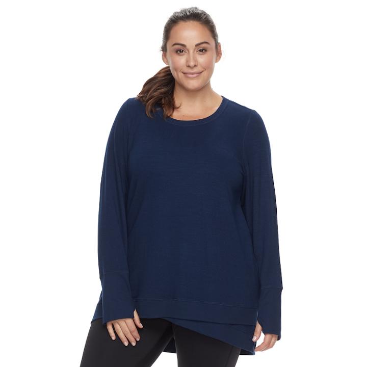 Plus Size Tek Gear Crossover Hem Tunic Top, Women's, Size: 3xl, Dark Blue