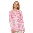 Women's Caribbean Joe Tropical Henley Tunic, Size: Large, Med Pink