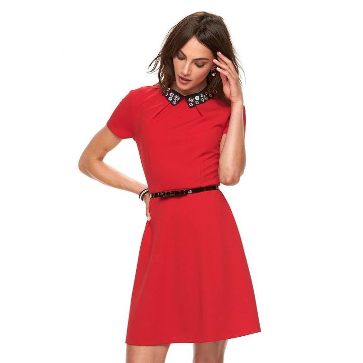 Women's Elle™ Embellished Fit & Flare Dress, Size: 8, Red