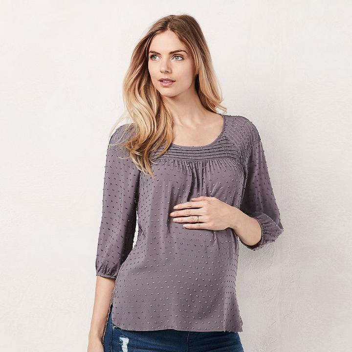Maternity Lc Lauren Conrad Pintuck Peasant Top, Women's, Size: S-mat, Grey