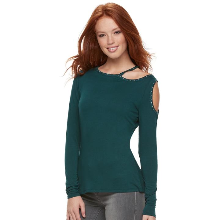 Women's Rock & Republic&reg; Asymmetrical Cutout Top, Size: Small, Green
