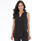 Women's Apt. 9&reg; Pleated Ruffle Tank, Size: Medium, Black