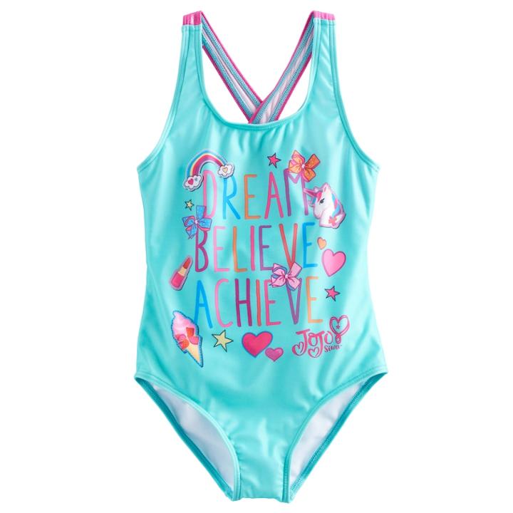 Girls 4-6x Jojo Siwa Dream Believe Achieve One Piece Swimsuit, Size: 7-8, Blue