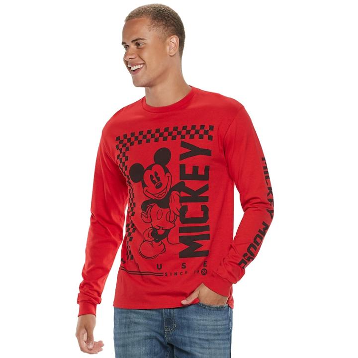 Men's Mickey Mouse Checkered Tee, Size: Xl, Brt Red