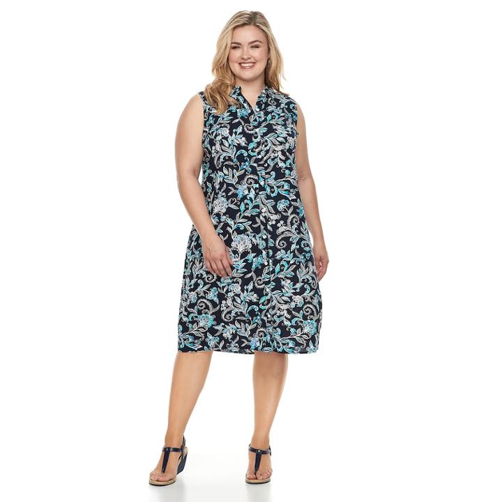 Plus Size Croft & Barrow&reg; Print Shirt Dress, Women's, Size: 3xl, Dark Blue