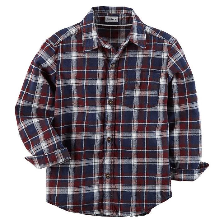 Boys 4-7 Carter's Plaid Button-down Shirt, Size: 4, Burgundy Plaid