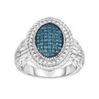 Sterling Silver 1/3 Carat T.w. Blue Diamond Oval Halo Ring, Women's, Size: 6
