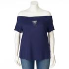 Plus Size Rock & Republic&reg; Off-the-shoulder Keyhole Tee, Women's, Size: 2xl, Dark Blue