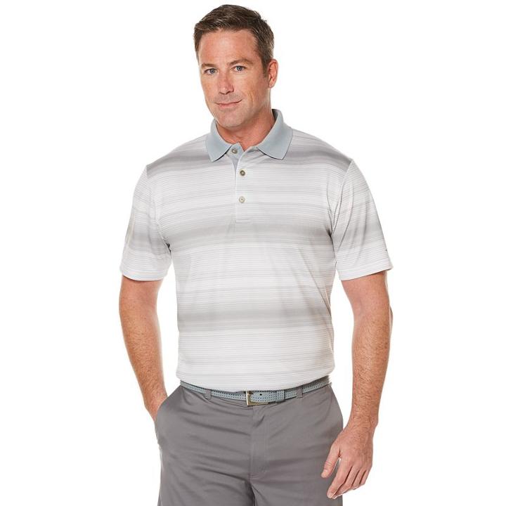 Men's Grand Slam Regular-fit Striped Performance Golf Polo, Size: Large, Med Grey