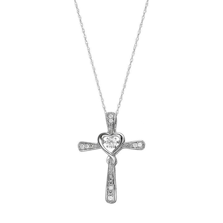 Sterling Silver Lab-created White Sapphire Cross Pendant Necklace, Women's, Size: 18