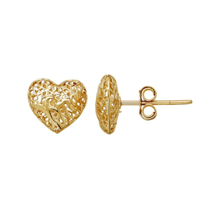 Everlasting Gold 10k Gold Xmas Mesh Heart Stud Earrings, Women's