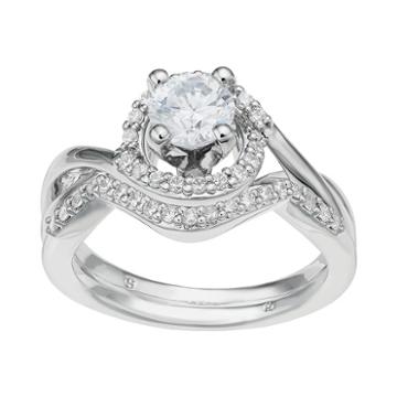 14k White Gold 1 Carat T.w. Igl Certified Diamond Tiered Halo Engagement Ring Set, Women's, Size: 8