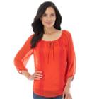 Ab Studio, Women's Lace-trim Peasant Top, Size: Xlrg Av/rg, Med Red