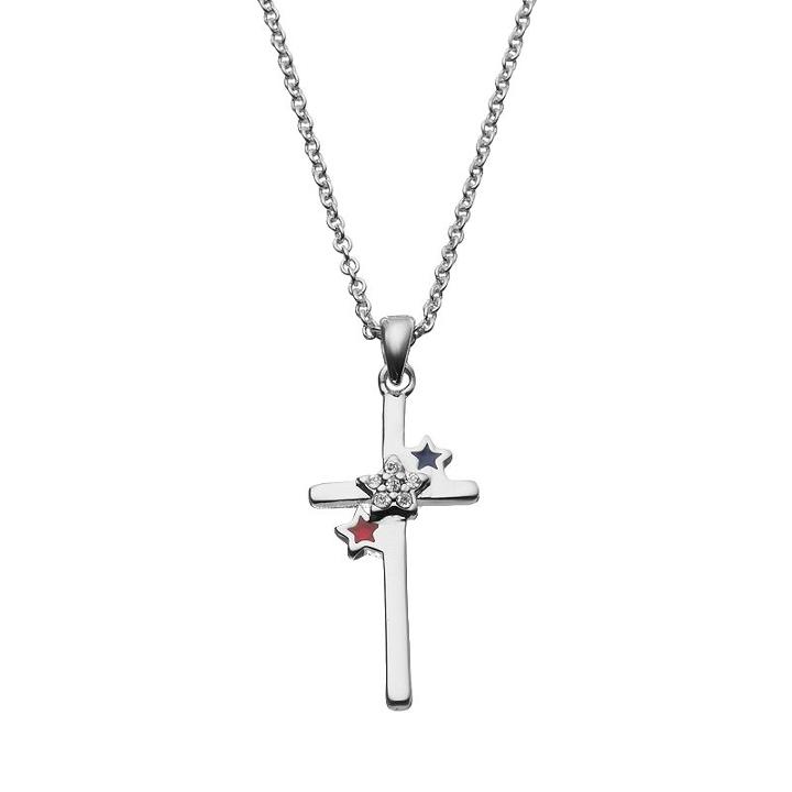 Crystal Silver-plated Red, White & Blue Star Cross Pendant Necklace, Women's, Size: 18, Multicolor