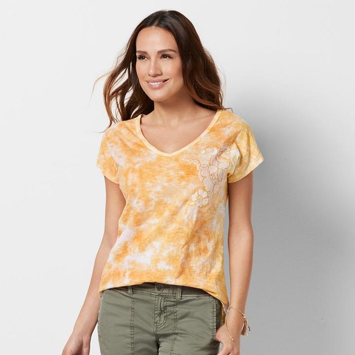 Petite Sonoma Goods For Life&trade; Embroidered Tie-dye Tee, Women's, Size: L Petite, Gold