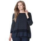 Plus Size Chaps Polka-dot Mock-layer Sweater, Women's, Size: 2xl, Blue