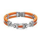Stainless Steel And Rubber Bracelet - Men, Size: 8.5, Orange