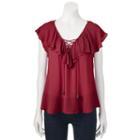Juniors' Rewind Ruffle Lace-up Top, Teens, Size: Medium, Brt Red