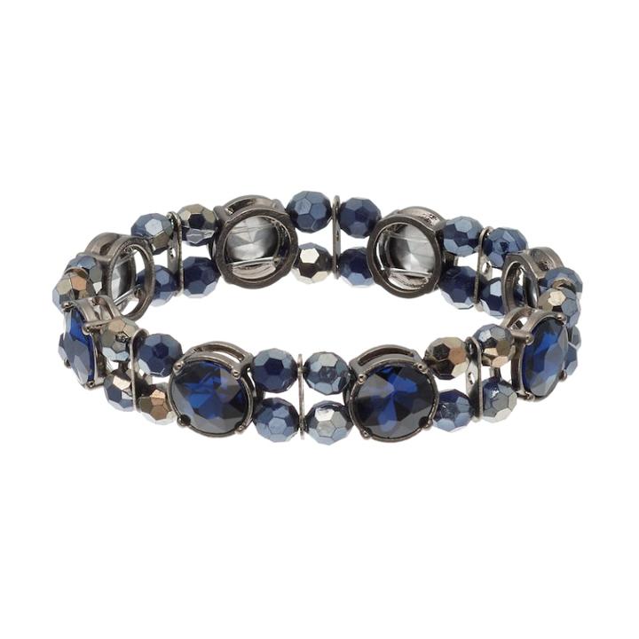 Round Stone Beaded Stretch Bracelet, Women's, Blue