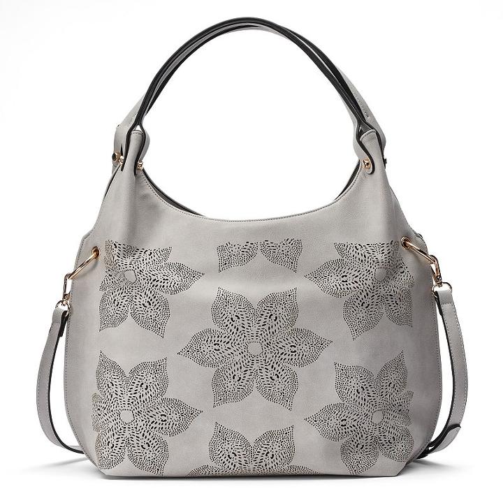 Mellow World Brienne Floral Perforated Hobo, Women's, Grey