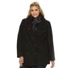 Plus Size Towne By London Fog Double-breasted Peacoat With Scarf, Women's, Size: 3xl, Black