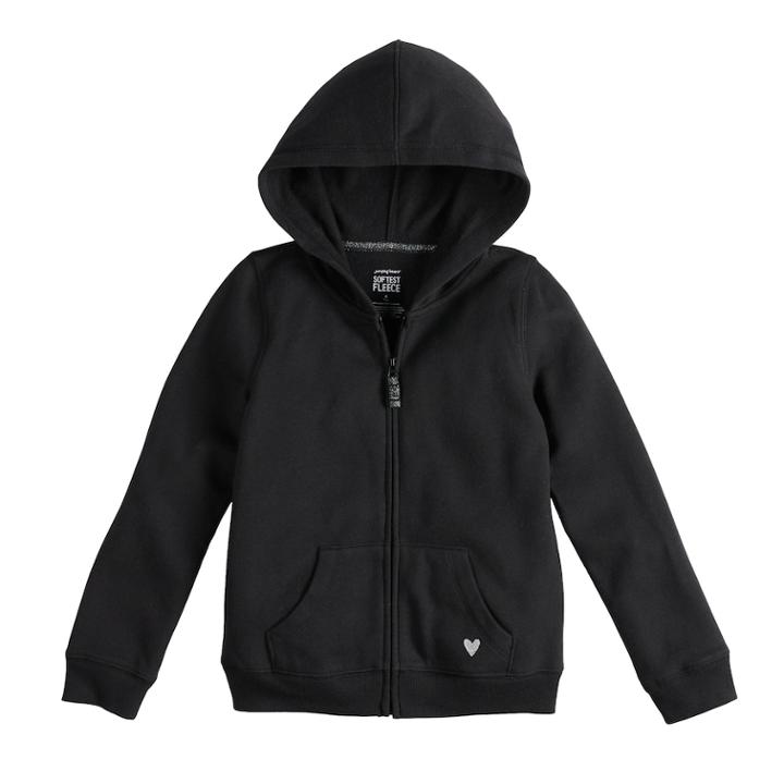 Girls 4-10 Jumping Beans&reg; Fleece Zip-up Hoodie, Size: 8, Black