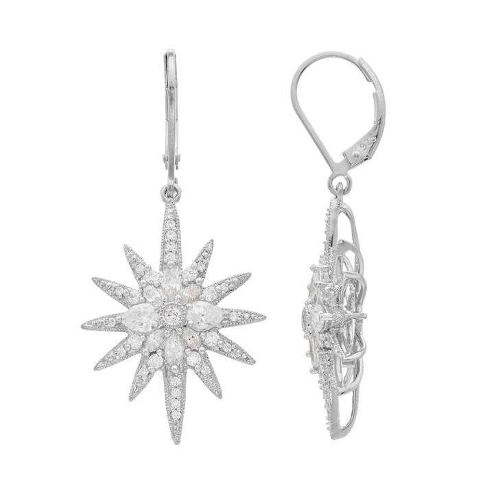 Sterling Silver Cubic Zirconia Sunburst Drop Earrings, Women's, White