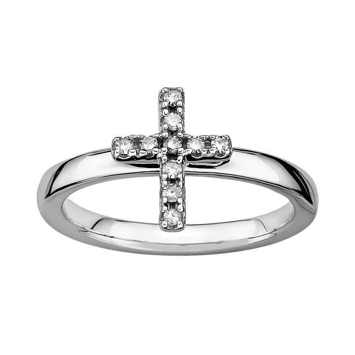 Stacks And Stones Sterling Silver 1/10-ct. T.w. Diamond Cross Stack Ring, Women's, Size: 7, Grey