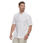 Men's Havanera Short Sleeve Linen Geo Panel Embroidered Button-down Shirt, Size: Xl, White
