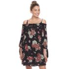 Juniors' Lily Rose Floral Off The Shoulder Shift Dress, Teens, Size: Medium, Black Mauve