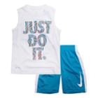 Boys 4-7 Nike Doodle Logo Muscle Tee & Shorts Set, Size: 5, White