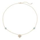 14k Gold Plated Crystal Flower Station Necklace, Women's, Blue