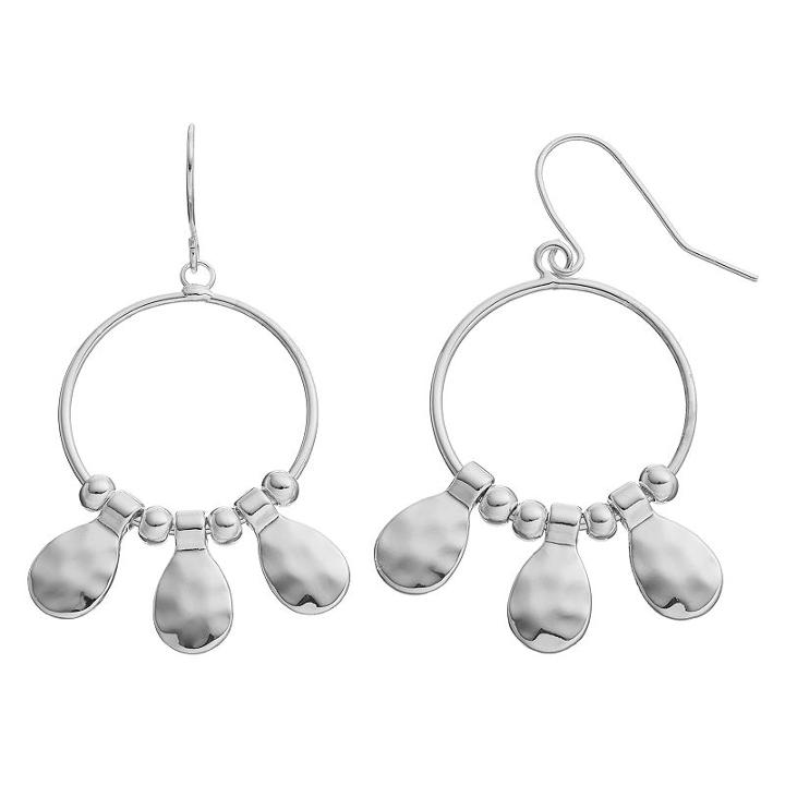 Chaps Hammered Teardrop Nickel Free Drop Hoop Earrings, Women's, Silver