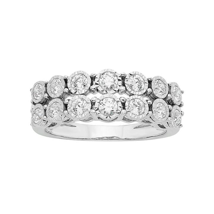 Sterling Silver 3/4 Carat T.w. Diamond Double Row Anniversary Ring, Women's, Size: 6, White