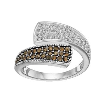 Silver Luxuries Marcasite & Crystal Bypass Ring, Women's, Size: 8, Black