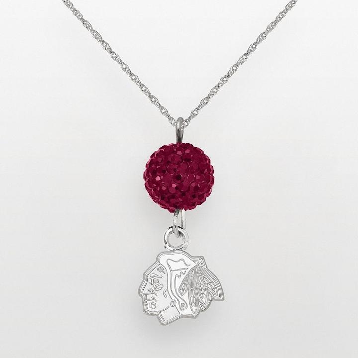 Logoart Chicago Blackhawks Sterling Silver Crystal Ball Pendant, Women's, Red