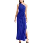 Women's Chaps One-shoulder Gathered Evening Gown, Size: 18, Blue