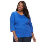 Plus Size Croft & Barrow&reg; Solid V-neck Tee, Women's, Size: 1xl, Blue (navy)