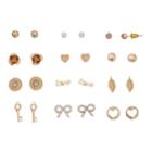 Mudd&reg; Love, Heart & Key Nickel Free Stud Earring Set, Women's, Gold