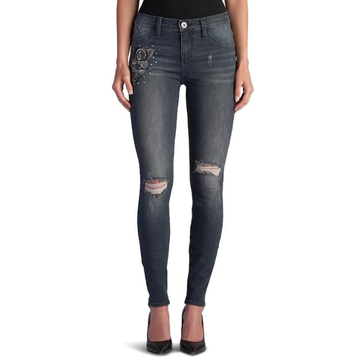 Women's Rock & Republic Kashmiere Ripped Embroidered Jean Leggings, Size: 10 Avg/reg, Black