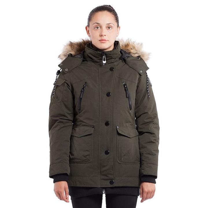 Women's Noize Hooded Mid-length Parka, Size: Large, Green