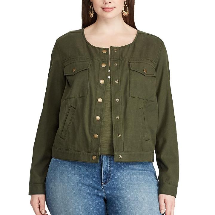 Plus Size Chaps Crop Twill Jacket, Women's, Size: 2xl, Green