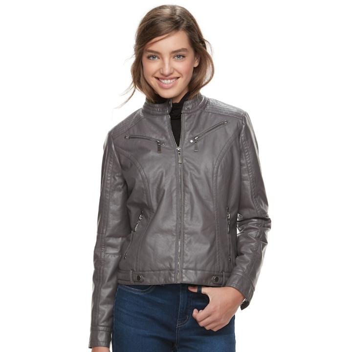 Juniors' J-2 Faux-leather Moto Jacket, Teens, Size: Xs, Grey (charcoal)