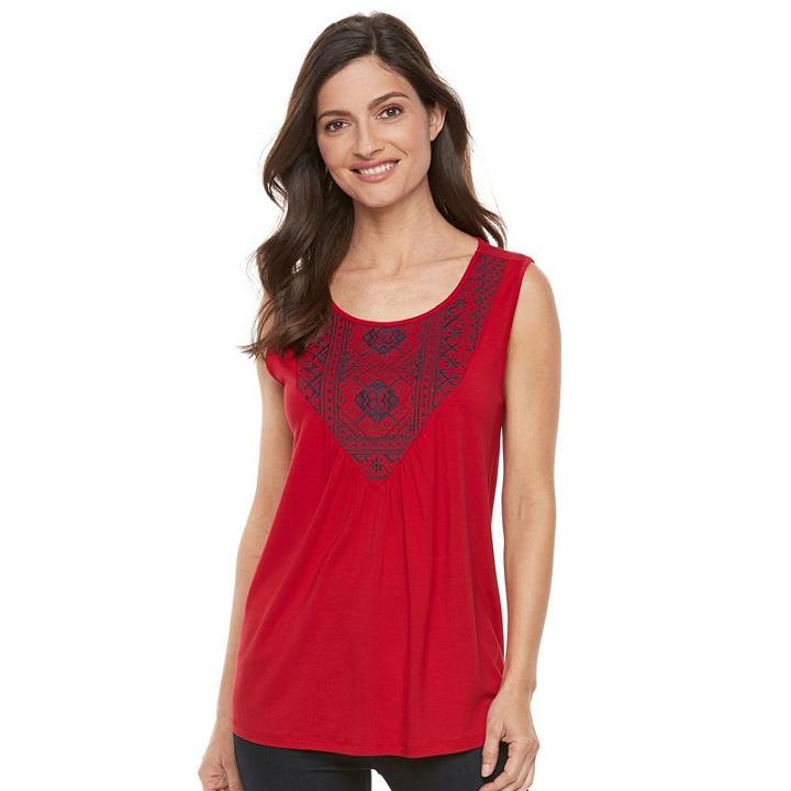Women's Croft & Barrow&reg; Embroidered-bib Tank, Size: Small, Med Red