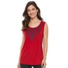 Women's Croft & Barrow&reg; Embroidered-bib Tank, Size: Small, Med Red