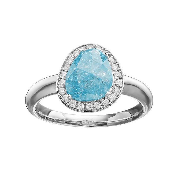 Sterling Silver Cubic Zirconia Teardrop Halo Ring, Women's, Size: 9, Blue