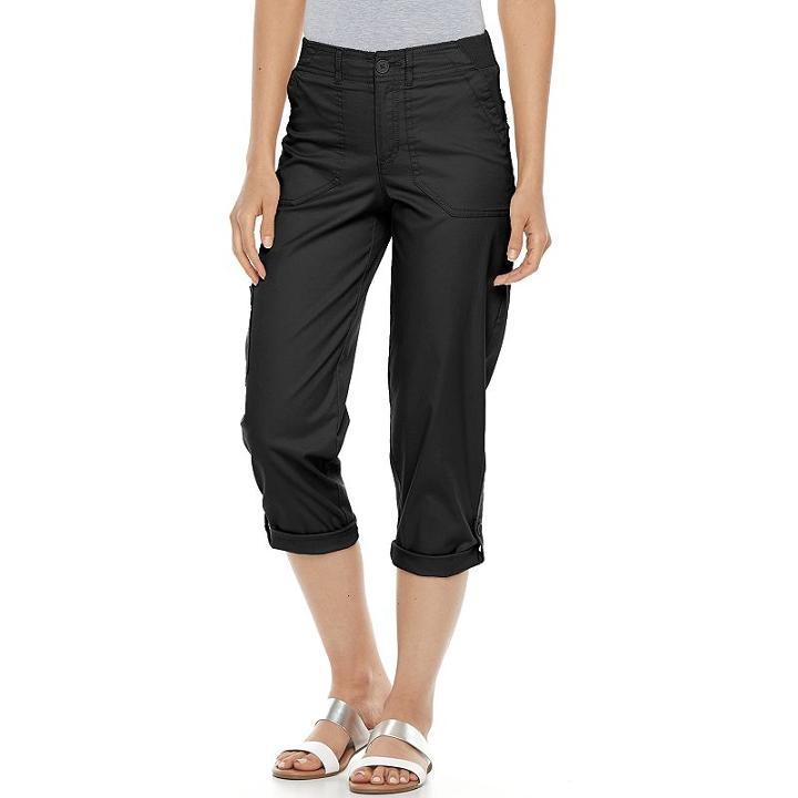 Croft & Barrow, Women's &reg; Convertible Twill Capris, Size: 14, Black