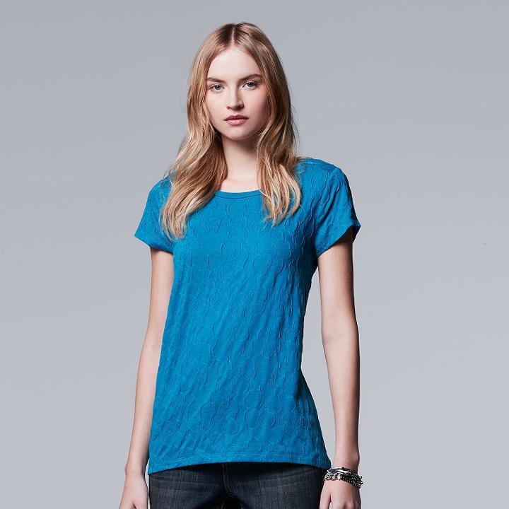 Petite Simply Vera Vera Wang Windy Jacquard Tee, Women's, Size: S Petite, Blue (navy)