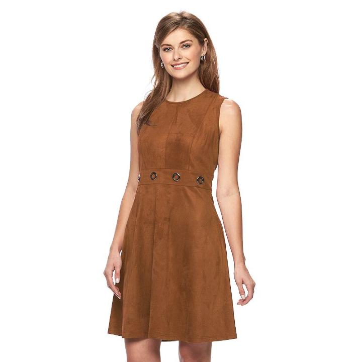 Women's Apt. 9&reg; Faux-suede Fit & Flare Dress, Size: 4, Brown