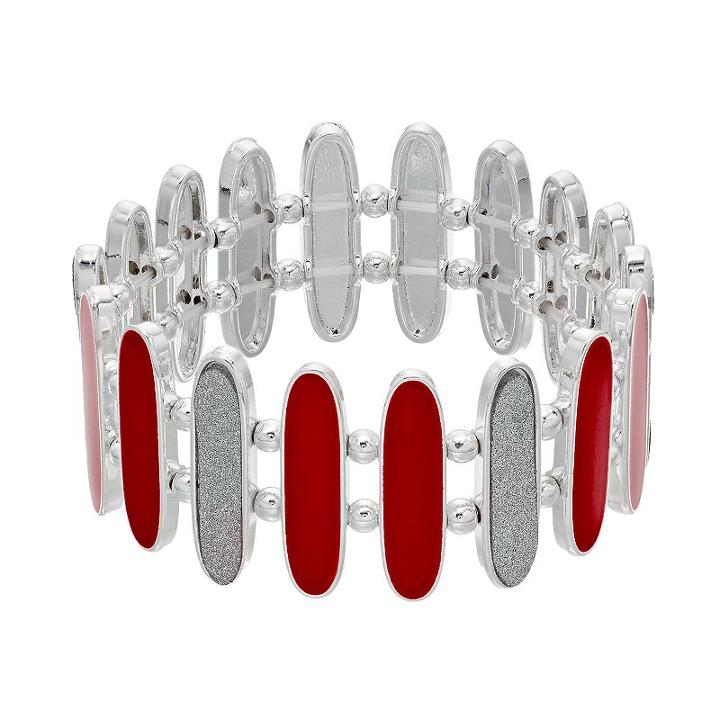Red & Glittery Link Stretch Bracelet, Women's, Med Red
